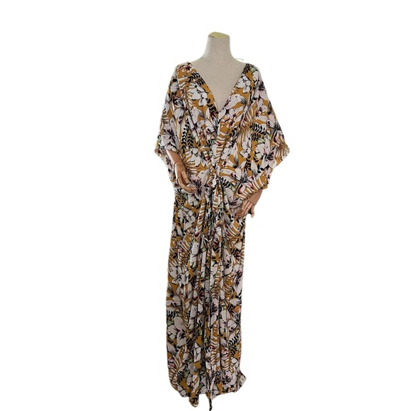 Floral Kaftan V Neck Slit front Size OZ - Picture 3 of 5